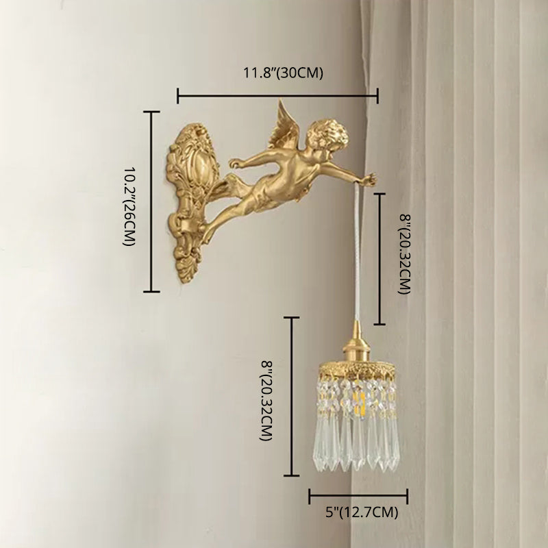 Brass Vintage Angle Pendant Lamp 1 Light Bedroom Pendant Lighting with Crystal Drip Clearhalo 'Ceiling Lights' 'Pendant Lights' 'Pendants' Lighting' 2610228