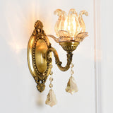 Floral Shape Wall Light Fixture Modernism Prism Glass 1/2 Heads Brass Sconce Light Clearhalo 'Cast Iron' 'Glass' 'Industrial' 'Modern wall lights' 'Modern' 'Tiffany' 'Traditional wall lights' 'Wall Lamps & Sconces' 'Wall Lights' Lighting' 261130