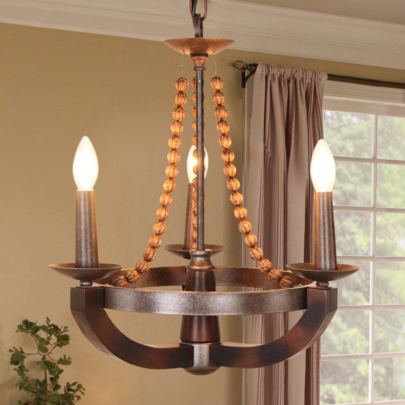 Country Candlelabrum Pendant Light 3 Lights Metal Chandelier Lamp in Dark Wood Clearhalo 'Ceiling Lights' 'Chandeliers' Lighting' options 261140