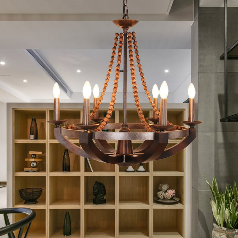 Country Candlelabrum Pendant Light 3 Lights Metal Chandelier Lamp in Dark Wood Clearhalo 'Ceiling Lights' 'Chandeliers' Lighting' options 261141