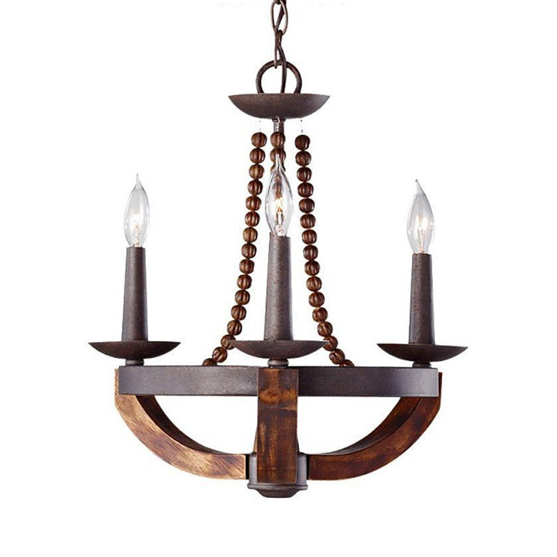 Country Candlelabrum Pendant Light 3 Lights Metal Chandelier Lamp in Dark Wood Clearhalo 'Ceiling Lights' 'Chandeliers' Lighting' options 261143