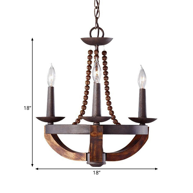 Country Candlelabrum Pendant Light 3 Lights Metal Chandelier Lamp in Dark Wood Clearhalo 'Ceiling Lights' 'Chandeliers' Lighting' options 261144