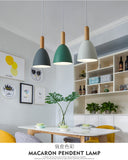 Metal Dome Shade Hanging Light Living Room 3 Light Macaroon Solid Wood Lighting Fixture Pendant Clearhalo 'Ceiling Lights' 'Pendant Lights' 'Pendants' Lighting' 2611780