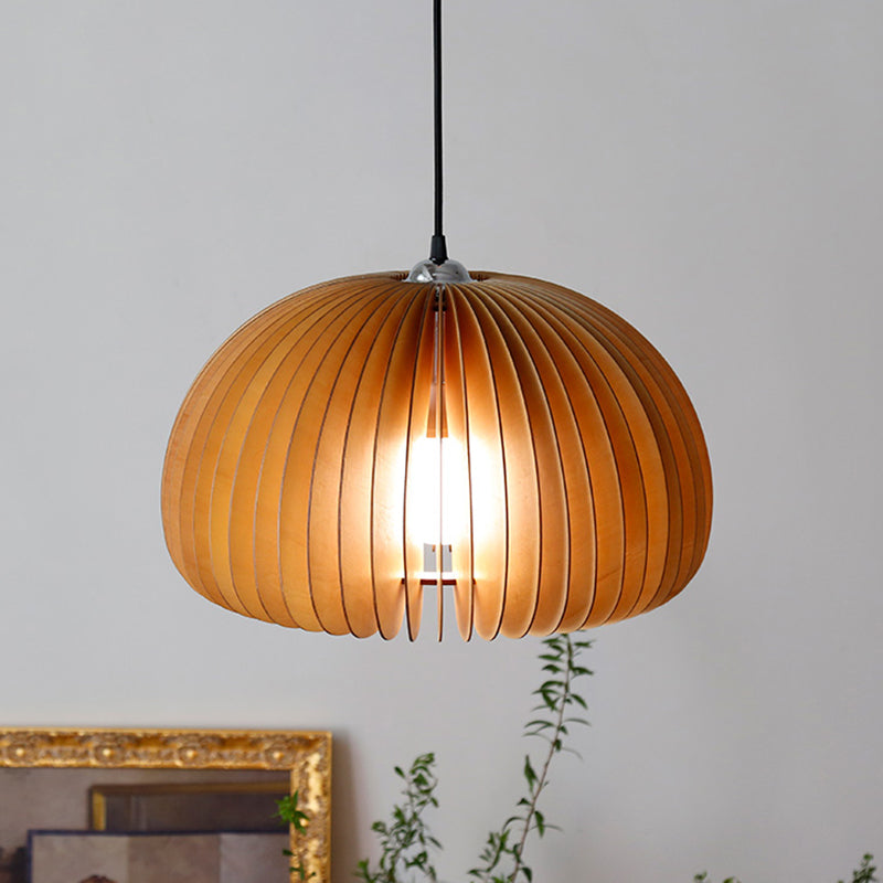 Basswood Pumpkin Shape Pendant Light 1 Light Modern Simplicity Wooden Art Deco Hanging Lamp Clearhalo 'Ceiling Lights' 'Pendant Lights' 'Pendants' Lighting' 2611782