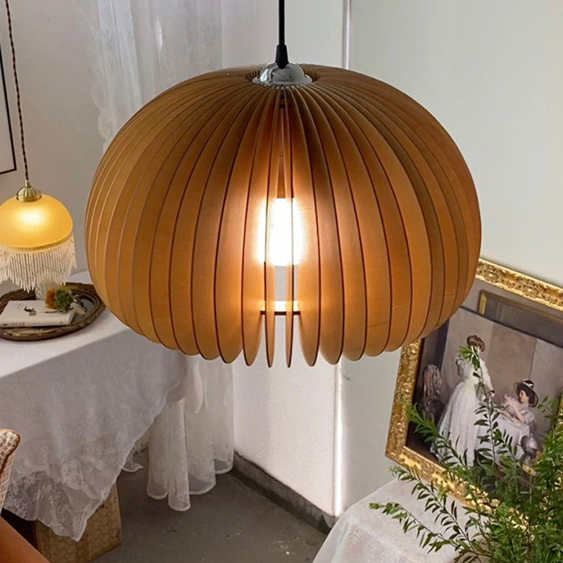 Basswood Pumpkin Shape Pendant Light 1 Light Modern Simplicity Wooden Art Deco Hanging Lamp Clearhalo 'Ceiling Lights' 'Pendant Lights' 'Pendants' Lighting' 2611786