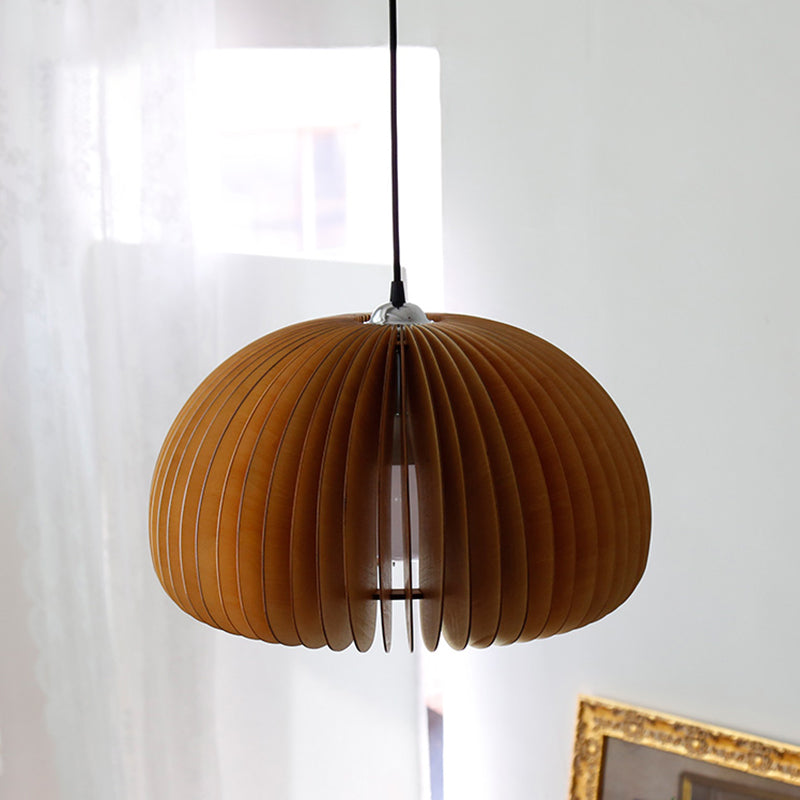 Basswood Pumpkin Shape Pendant Light 1 Light Modern Simplicity Wooden Art Deco Hanging Lamp Clearhalo 'Ceiling Lights' 'Pendant Lights' 'Pendants' Lighting' 2611787