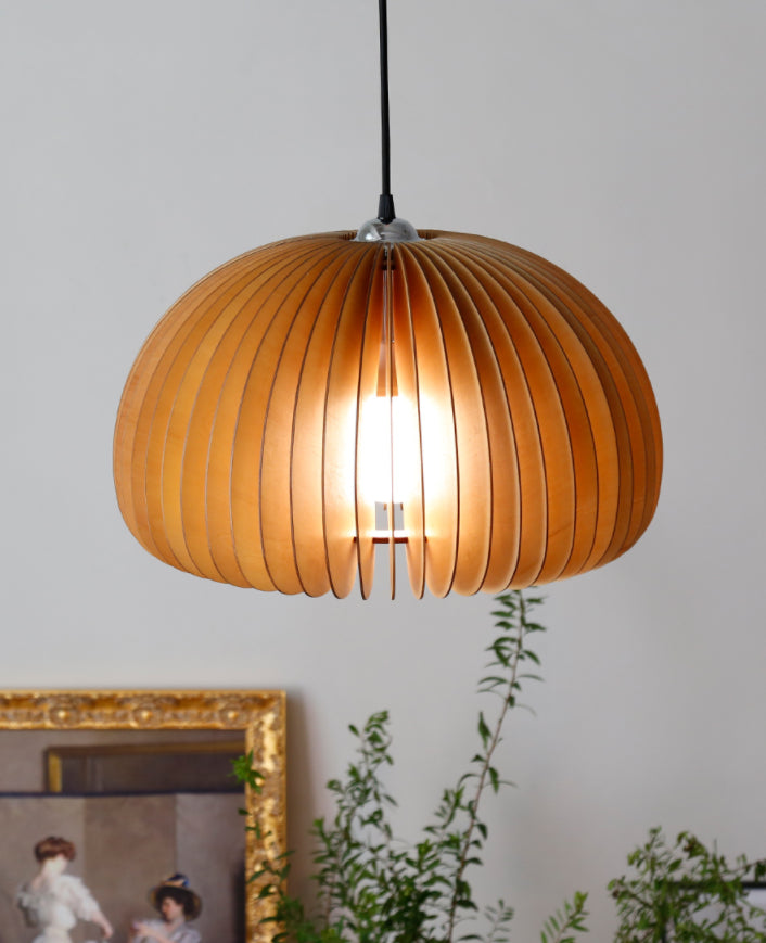 Basswood Pumpkin Shape Pendant Light 1 Light Modern Simplicity Wooden Art Deco Hanging Lamp Clearhalo 'Ceiling Lights' 'Pendant Lights' 'Pendants' Lighting' 2611788