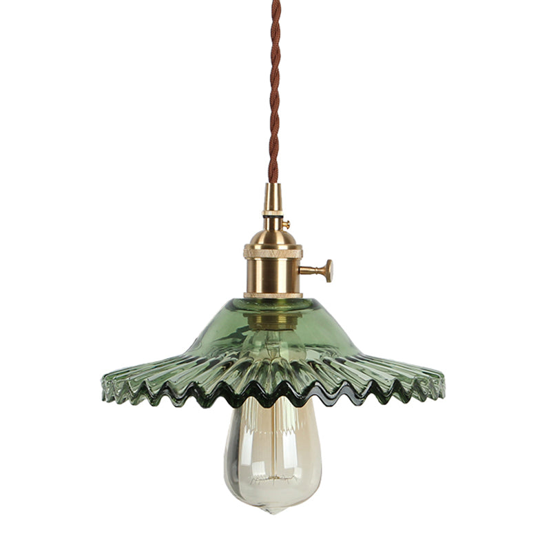 8.66'' Width Brass Pendant Light Industrial Scalloped Glass Shade Mini Hanging Lamp for Coffee Shop Clearhalo 'Ceiling Lights' 'Pendant Lights' 'Pendants' Lighting' 2611797