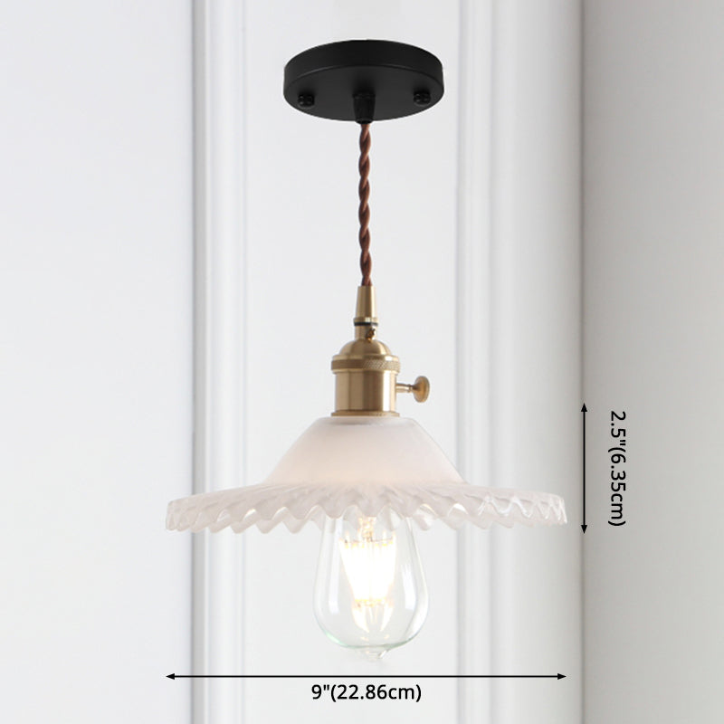 8.66'' Width Brass Pendant Light Industrial Scalloped Glass Shade Mini Hanging Lamp for Coffee Shop Clearhalo 'Ceiling Lights' 'Pendant Lights' 'Pendants' Lighting' 2611805