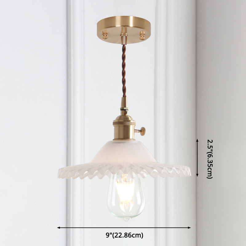 8.66'' Width Brass Pendant Light Industrial Scalloped Glass Shade Mini Hanging Lamp for Coffee Shop Clearhalo 'Ceiling Lights' 'Pendant Lights' 'Pendants' Lighting' 2611808