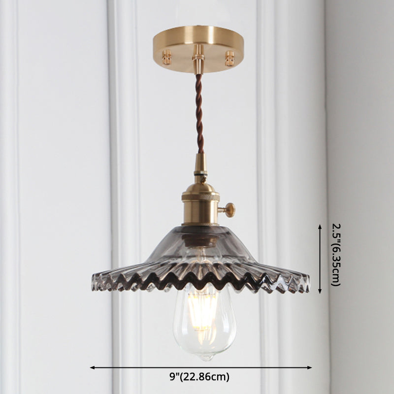 8.66'' Width Brass Pendant Light Industrial Scalloped Glass Shade Mini Hanging Lamp for Coffee Shop Clearhalo 'Ceiling Lights' 'Pendant Lights' 'Pendants' Lighting' 2611810