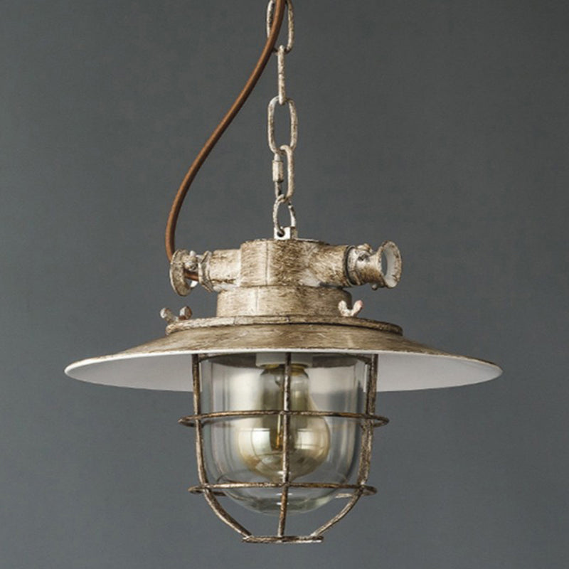 Industrial Iron Cage Hanging Light Copper Patina 1 Light Suspension Light with Adjustable Chain White Clearhalo 'Ceiling Lights' 'Pendant Lights' 'Pendants' Lighting' 2611848