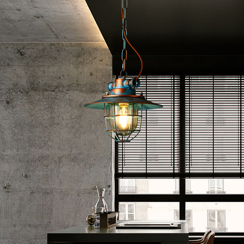 Industrial Iron Cage Hanging Light Copper Patina 1 Light Suspension Light with Adjustable Chain Clearhalo 'Ceiling Lights' 'Pendant Lights' 'Pendants' Lighting' 2611850