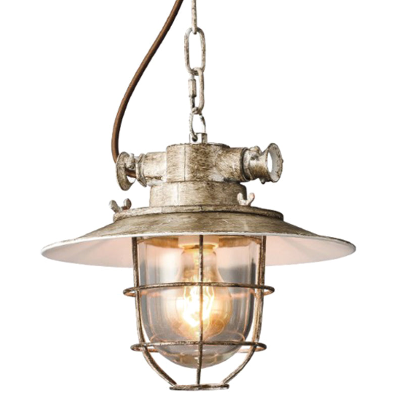 Industrial Iron Cage Hanging Light Copper Patina 1 Light Suspension Light with Adjustable Chain Clearhalo 'Ceiling Lights' 'Pendant Lights' 'Pendants' Lighting' 2611853