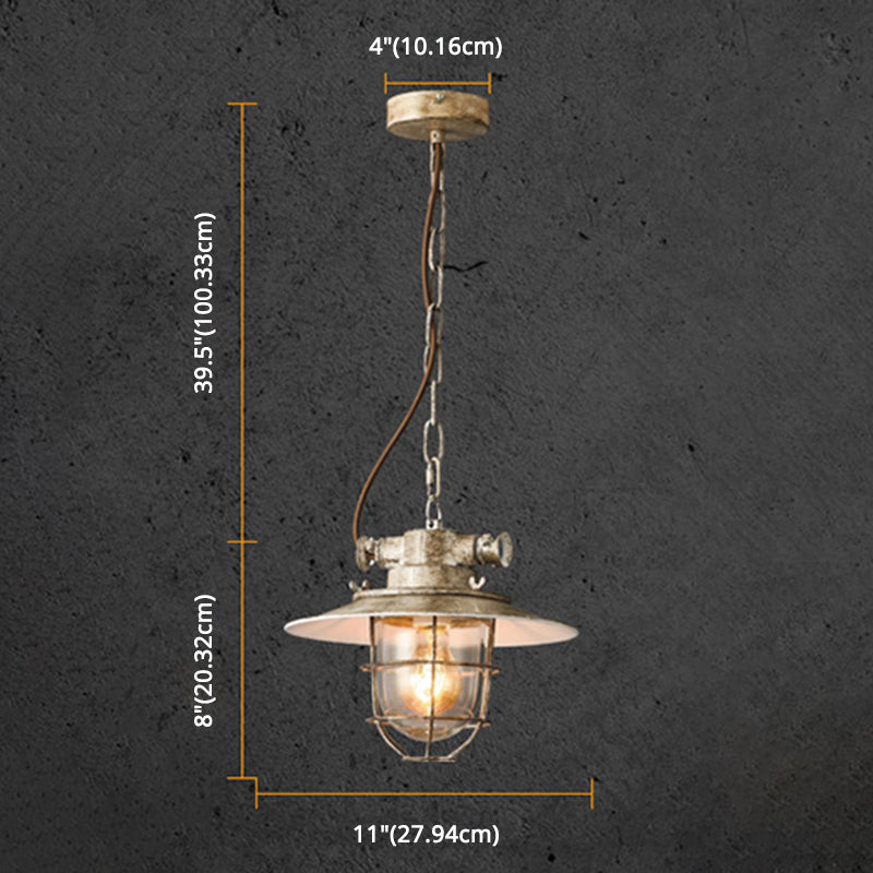 Industrial Iron Cage Hanging Light Copper Patina 1 Light Suspension Light with Adjustable Chain Clearhalo 'Ceiling Lights' 'Pendant Lights' 'Pendants' Lighting' 2611854