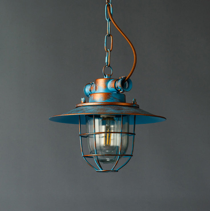 Industrial Iron Cage Hanging Light Copper Patina 1 Light Suspension Light with Adjustable Chain Clearhalo 'Ceiling Lights' 'Pendant Lights' 'Pendants' Lighting' 2611856