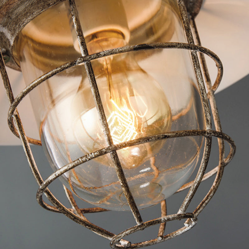 Industrial Iron Cage Hanging Light Copper Patina 1 Light Suspension Light with Adjustable Chain Clearhalo 'Ceiling Lights' 'Pendant Lights' 'Pendants' Lighting' 2611857