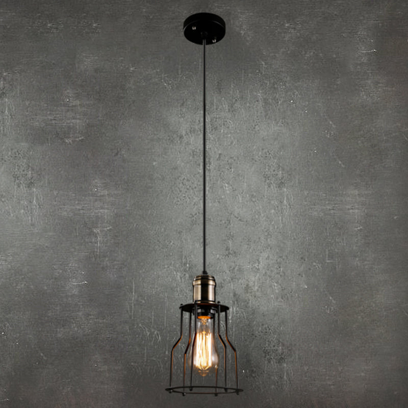 Retro Industrial Style Decorative Hanging Lamp Single Light Black Wrought Iron Frame Pendant Light for Restaurant Bar Black Clearhalo 'Ceiling Lights' 'Pendant Lights' 'Pendants' Lighting' 2611868