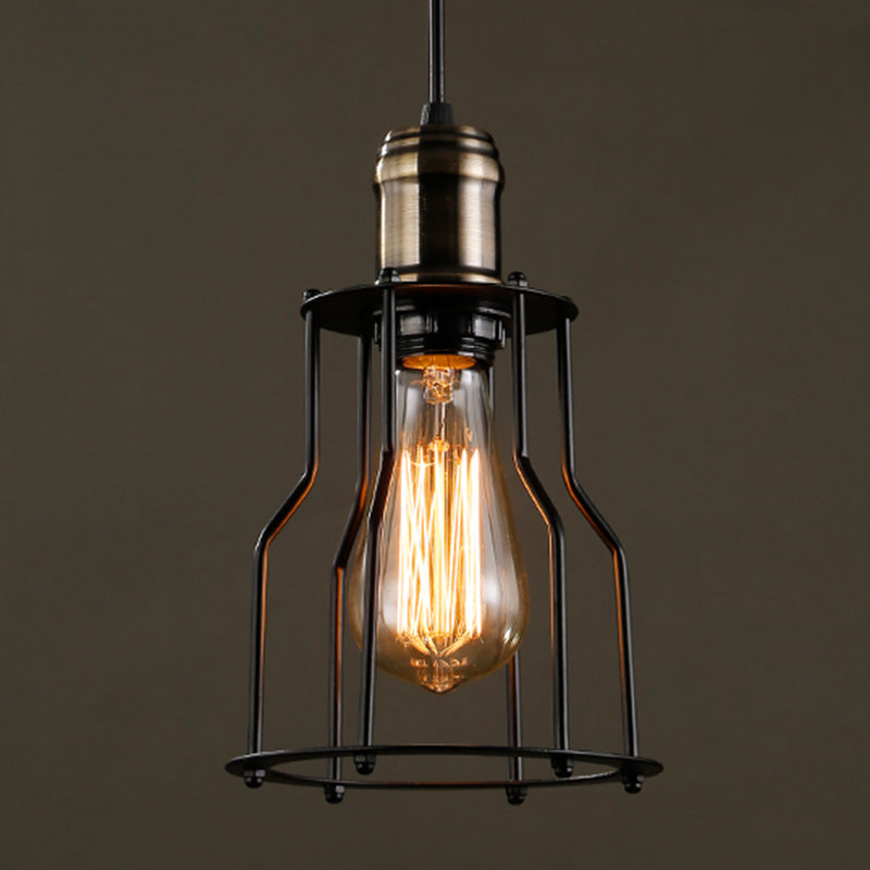 Retro Industrial Style Decorative Hanging Lamp Single Light Black Wrought Iron Frame Pendant Light for Restaurant Bar Clearhalo 'Ceiling Lights' 'Pendant Lights' 'Pendants' Lighting' 2611872