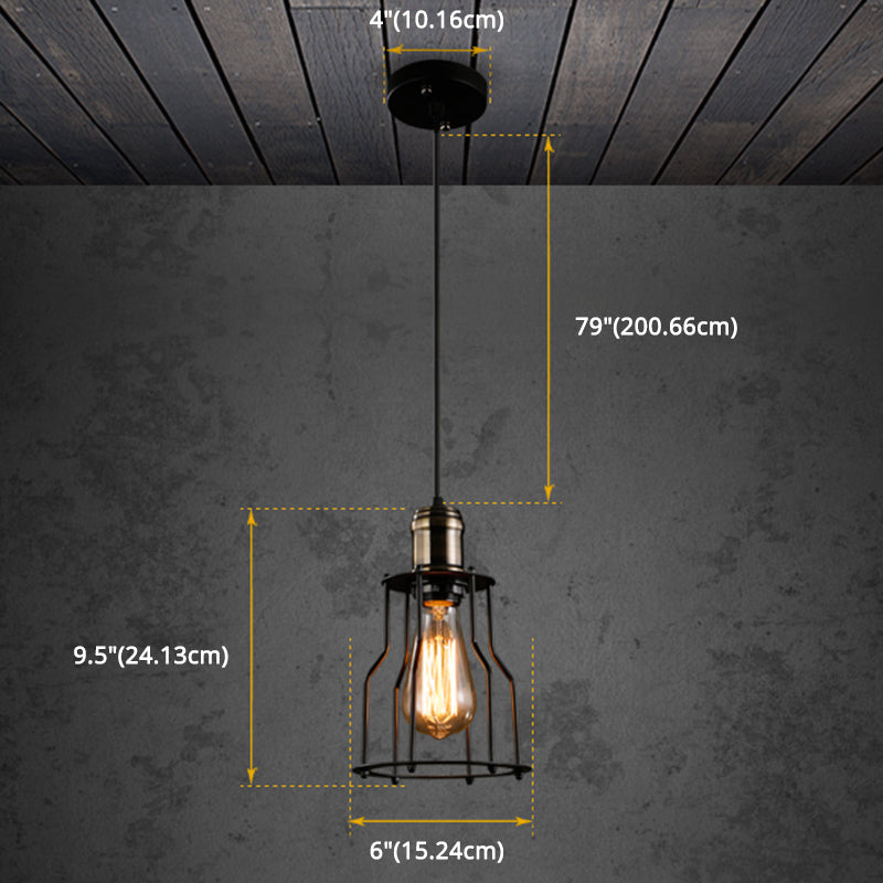 Retro Industrial Style Decorative Hanging Lamp Single Light Black Wrought Iron Frame Pendant Light for Restaurant Bar Clearhalo 'Ceiling Lights' 'Pendant Lights' 'Pendants' Lighting' 2611873