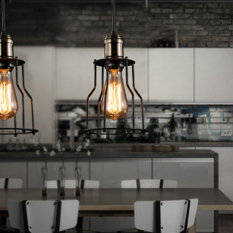 Retro Industrial Style Decorative Hanging Lamp Single Light Black Wrought Iron Frame Pendant Light for Restaurant Bar Clearhalo 'Ceiling Lights' 'Pendant Lights' 'Pendants' Lighting' 2611876