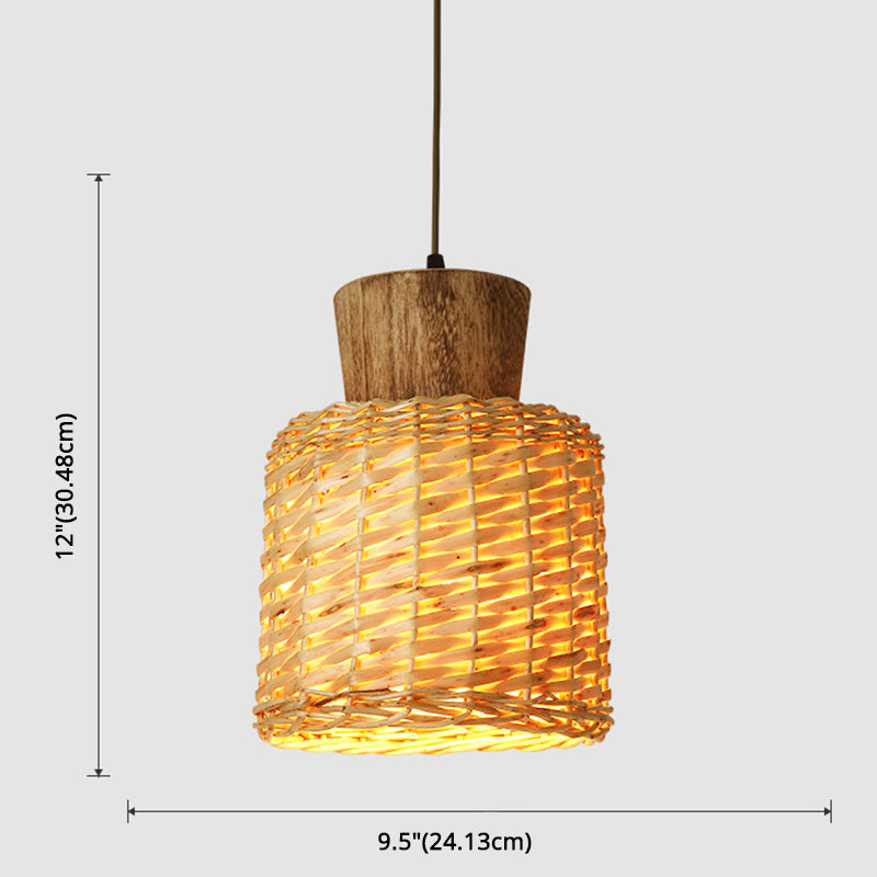 Asian Style Bamboo Weaving Pendant Light 1-Light Simplicity Wooden Hanging Lamp for Bedroom Clearhalo 'Ceiling Lights' 'Pendant Lights' 'Pendants' Lighting' 2611896