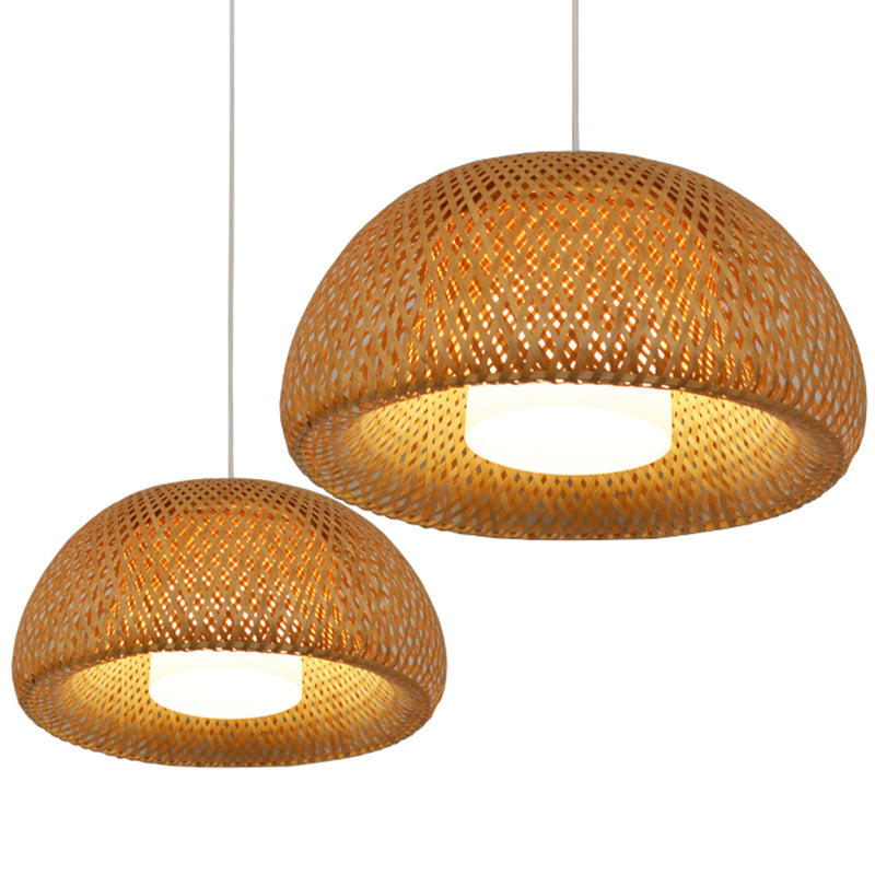 Double-Decker Bamboo Pendant Lights Milk White Glass Shade 1 Light Suspended Light for Restaurant Aisle Clearhalo 'Ceiling Lights' 'Pendant Lights' 'Pendants' Lighting' 2611926