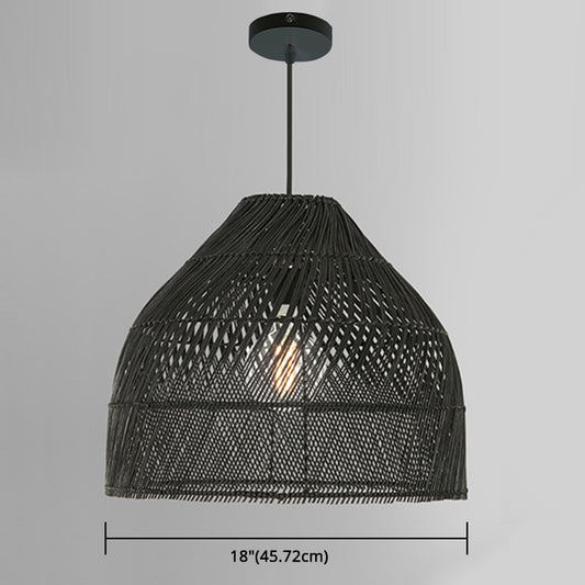 Asian Style Bedroom Hanging Light Rattan Weaving Bell Shape Pendant Lighting Fixture with 39" Hanging Wire Clearhalo 'Ceiling Lights' 'Pendant Lights' 'Pendants' Lighting' 2611944