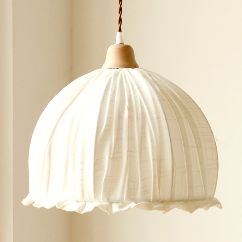 Bowl Burlap Shade Hanging Pendant Lamp Nordic Style Fabric 1 Light Hanging Light for Bedroom Dining Room White Clearhalo 'Ceiling Lights' 'Pendant Lights' 'Pendants' Lighting' 2611948