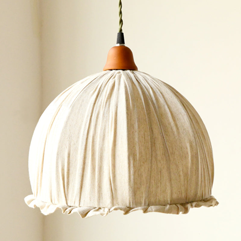 Bowl Burlap Shade Hanging Pendant Lamp Nordic Style Fabric 1 Light Hanging Light for Bedroom Dining Room Beige-Coffee Clearhalo 'Ceiling Lights' 'Pendant Lights' 'Pendants' Lighting' 2611949