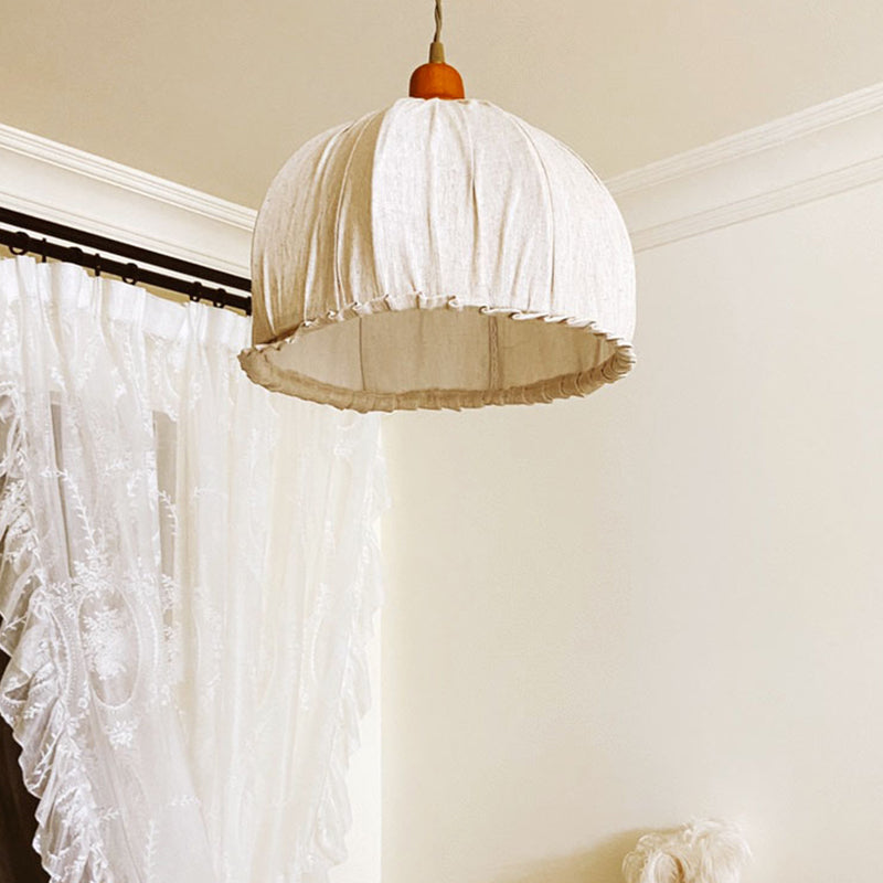 Bowl Burlap Shade Hanging Pendant Lamp Nordic Style Fabric 1 Light Hanging Light for Bedroom Dining Room Clearhalo 'Ceiling Lights' 'Pendant Lights' 'Pendants' Lighting' 2611950