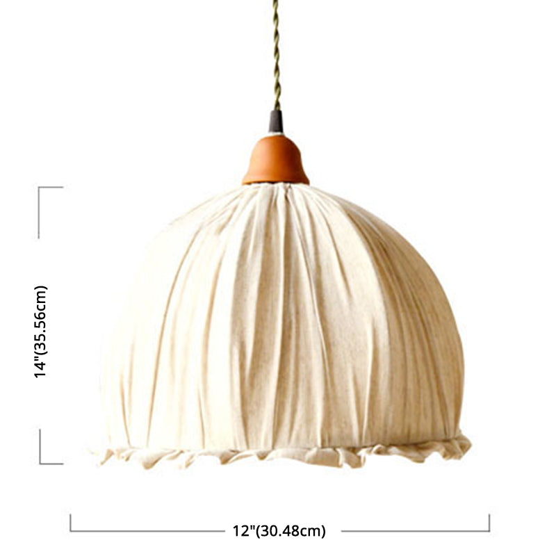 Bowl Burlap Shade Hanging Pendant Lamp Nordic Style Fabric 1 Light Hanging Light for Bedroom Dining Room Clearhalo 'Ceiling Lights' 'Pendant Lights' 'Pendants' Lighting' 2611953