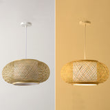 Bamboo & Rattan Weaving Drum Suspended Light Asian Style 1 Light Accent Pendant Lamp in Beige Clearhalo 'Ceiling Lights' 'Pendant Lights' 'Pendants' Lighting' 2611980