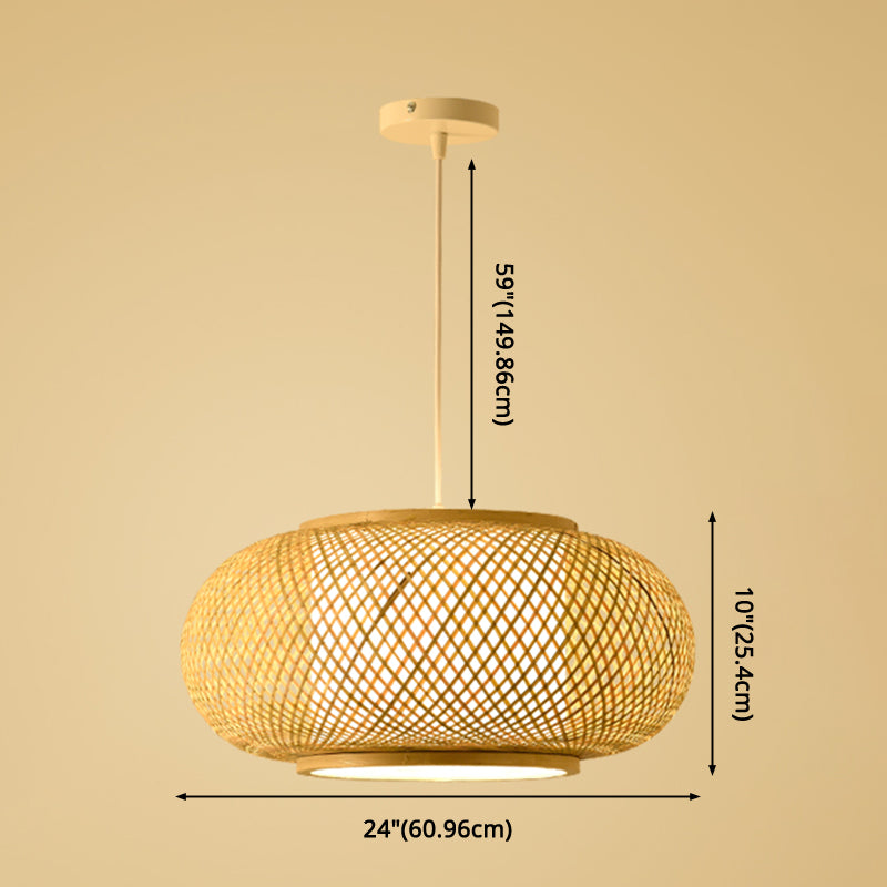 Bamboo & Rattan Weaving Drum Suspended Light Asian Style 1 Light Accent Pendant Lamp in Beige Clearhalo 'Ceiling Lights' 'Pendant Lights' 'Pendants' Lighting' 2611981