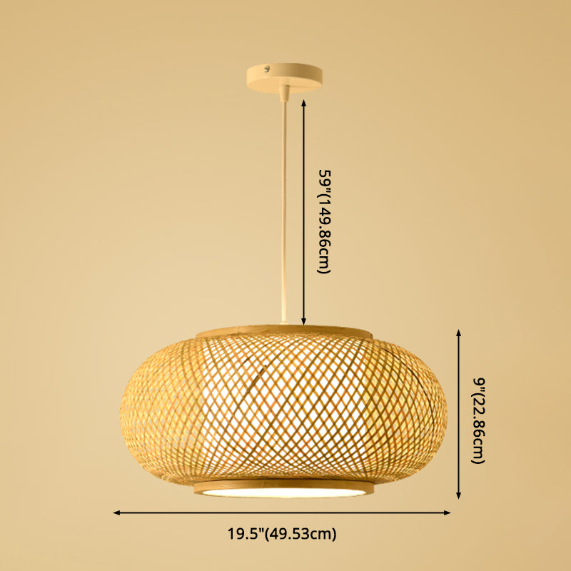 Bamboo & Rattan Weaving Drum Suspended Light Asian Style 1 Light Accent Pendant Lamp in Beige Clearhalo 'Ceiling Lights' 'Pendant Lights' 'Pendants' Lighting' 2611982