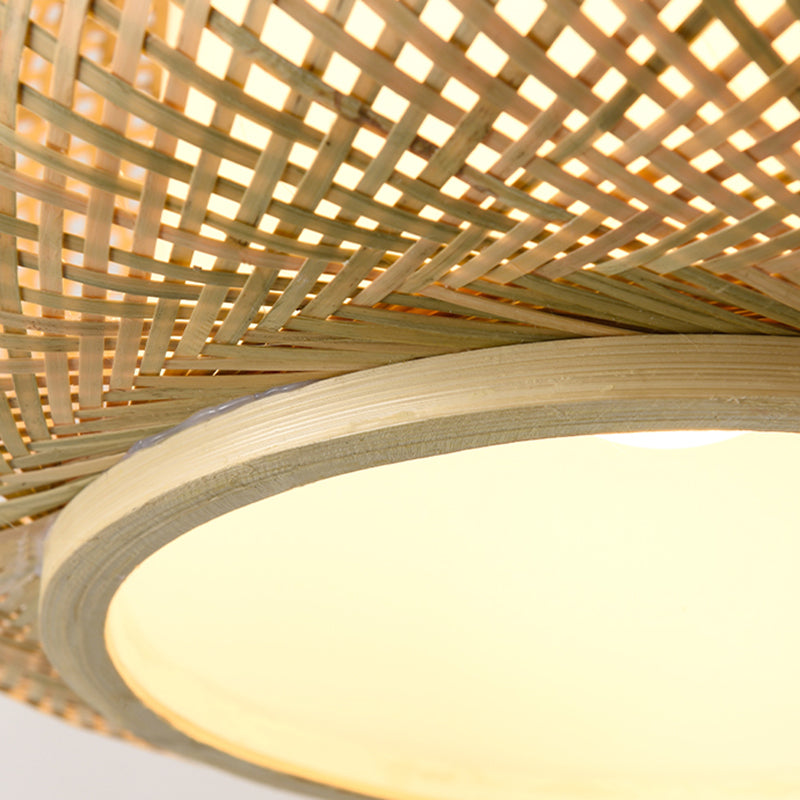 Bamboo & Rattan Weaving Drum Suspended Light Asian Style 1 Light Accent Pendant Lamp in Beige Clearhalo 'Ceiling Lights' 'Pendant Lights' 'Pendants' Lighting' 2611984