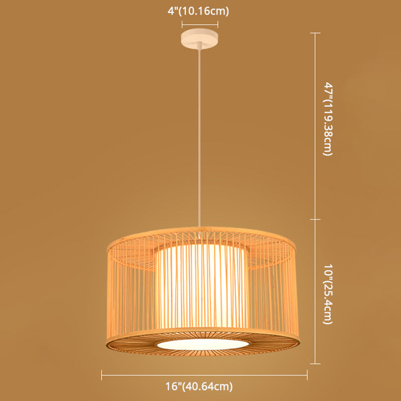 Asian Style Simplicity Hanging Light Bamboo & Imitation Sheepskin Double Shade 1 Light Pendant Lamp Clearhalo 'Ceiling Lights' 'Pendant Lights' 'Pendants' Lighting' 2611993