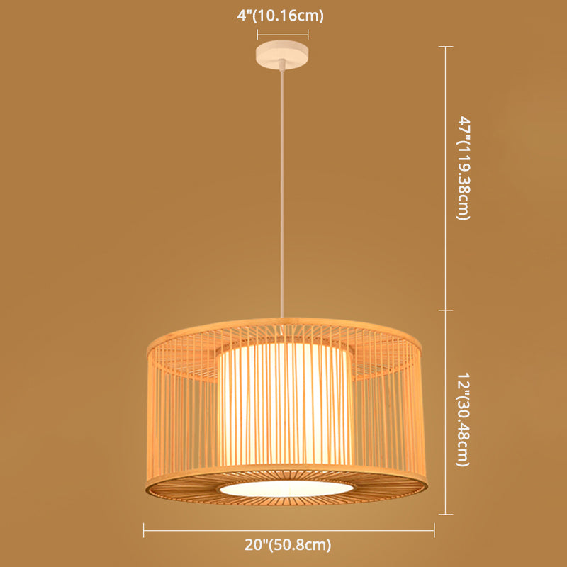 Asian Style Simplicity Hanging Light Bamboo & Imitation Sheepskin Double Shade 1 Light Pendant Lamp Clearhalo 'Ceiling Lights' 'Pendant Lights' 'Pendants' Lighting' 2611998