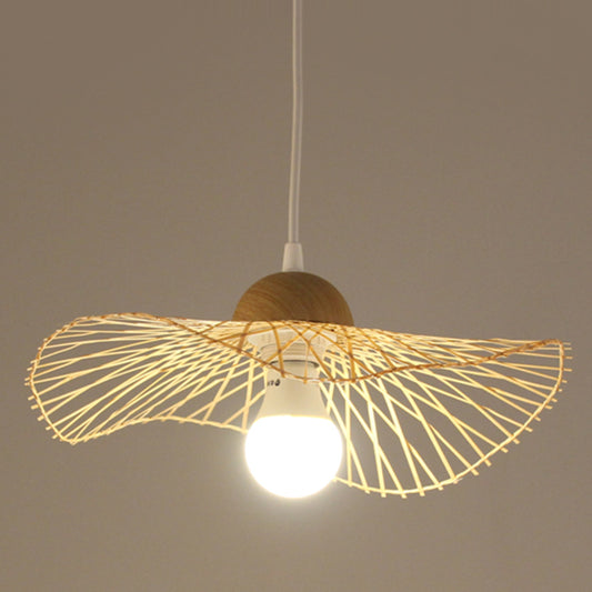 Japanese Style Bamboo Woven Pendant Lamp Fisherman's Hat Shape Art Deco 1-Light Hanging Light for Restaurant Wood 18" Clearhalo 'Ceiling Lights' 'Pendant Lights' 'Pendants' Lighting' 2612001