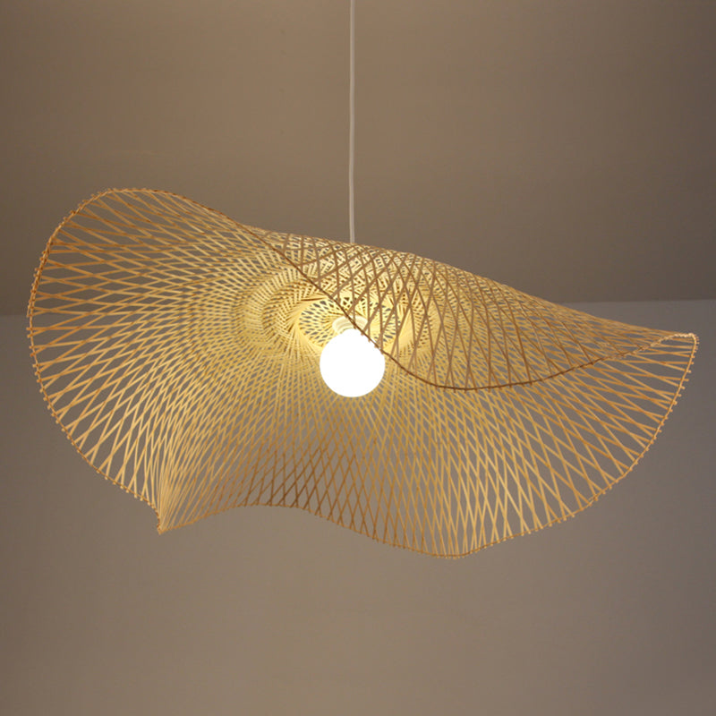 Japanese Style Bamboo Woven Pendant Lamp Fisherman's Hat Shape Art Deco 1-Light Hanging Light for Restaurant Wood 39" Clearhalo 'Ceiling Lights' 'Pendant Lights' 'Pendants' Lighting' 2612010