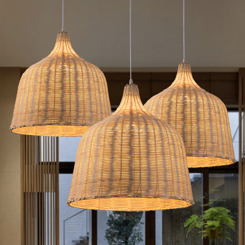 Hand-weaving Bamboo Bell Shape Hanging Light Asian Rattan Shade Single Light Pendant Lamp with 59" Hanging Wire Clearhalo 'Ceiling Lights' 'Pendant Lights' 'Pendants' Lighting' 2612011