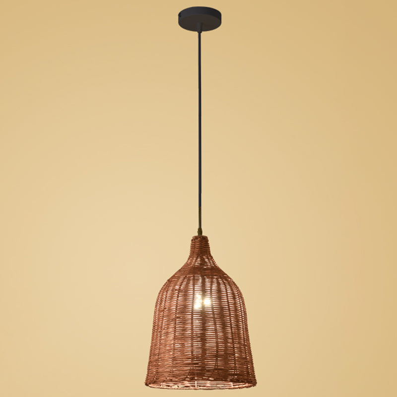 Hand-weaving Bamboo Bell Shape Hanging Light Asian Rattan Shade Single Light Pendant Lamp with 59" Hanging Wire Coffee 12" Clearhalo 'Ceiling Lights' 'Pendant Lights' 'Pendants' Lighting' 2612012