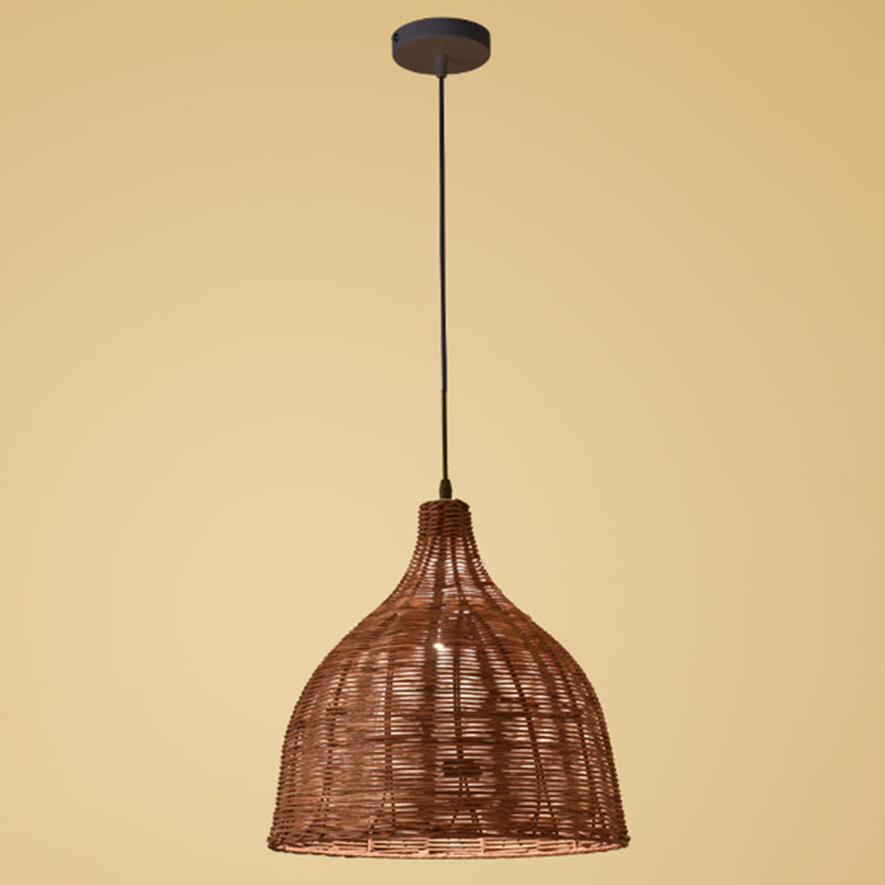 Hand-weaving Bamboo Bell Shape Hanging Light Asian Rattan Shade Single Light Pendant Lamp with 59" Hanging Wire Coffee 14" Clearhalo 'Ceiling Lights' 'Pendant Lights' 'Pendants' Lighting' 2612014