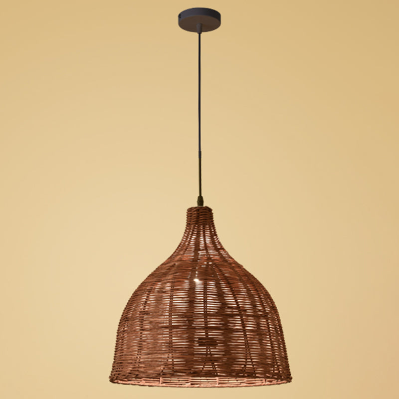 Hand-weaving Bamboo Bell Shape Hanging Light Asian Rattan Shade Single Light Pendant Lamp with 59" Hanging Wire Coffee 18" Clearhalo 'Ceiling Lights' 'Pendant Lights' 'Pendants' Lighting' 2612016