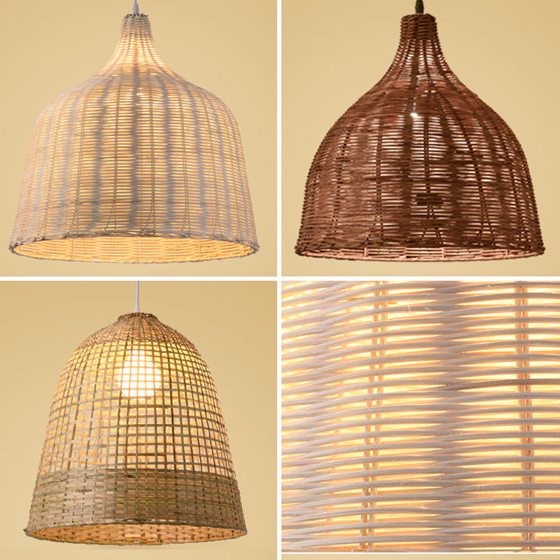 Hand-weaving Bamboo Bell Shape Hanging Light Asian Rattan Shade Single Light Pendant Lamp with 59" Hanging Wire Clearhalo 'Ceiling Lights' 'Pendant Lights' 'Pendants' Lighting' 2612017