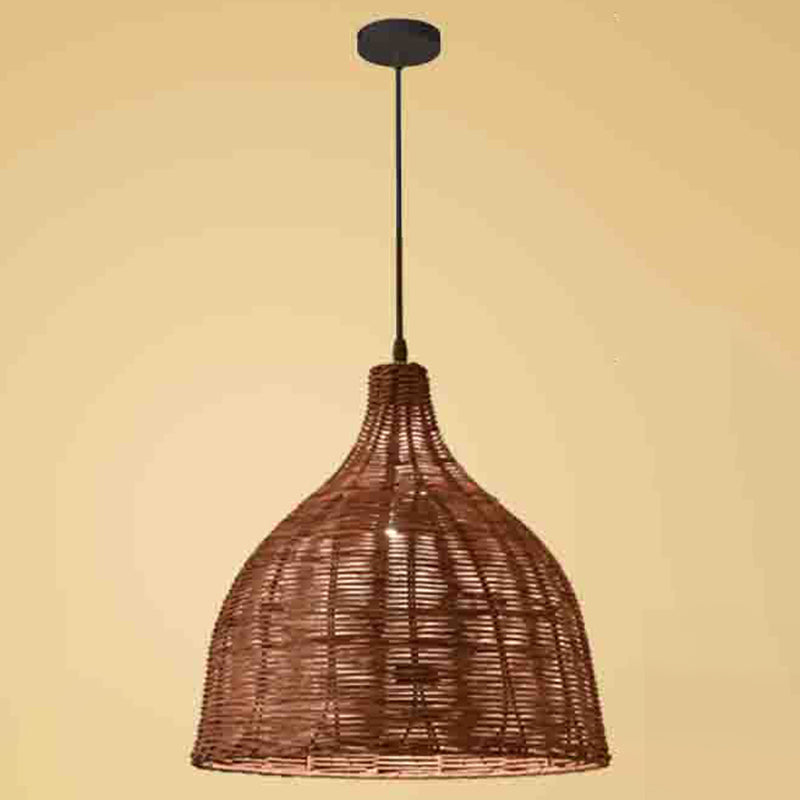 Hand-weaving Bamboo Bell Shape Hanging Light Asian Rattan Shade Single Light Pendant Lamp with 59" Hanging Wire Coffee 23.5" Clearhalo 'Ceiling Lights' 'Pendant Lights' 'Pendants' Lighting' 2612018