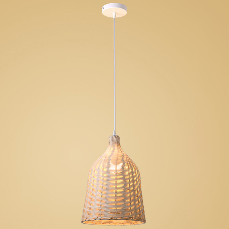 Hand-weaving Bamboo Bell Shape Hanging Light Asian Rattan Shade Single Light Pendant Lamp with 59" Hanging Wire Wood 12" Clearhalo 'Ceiling Lights' 'Pendant Lights' 'Pendants' Lighting' 2612019