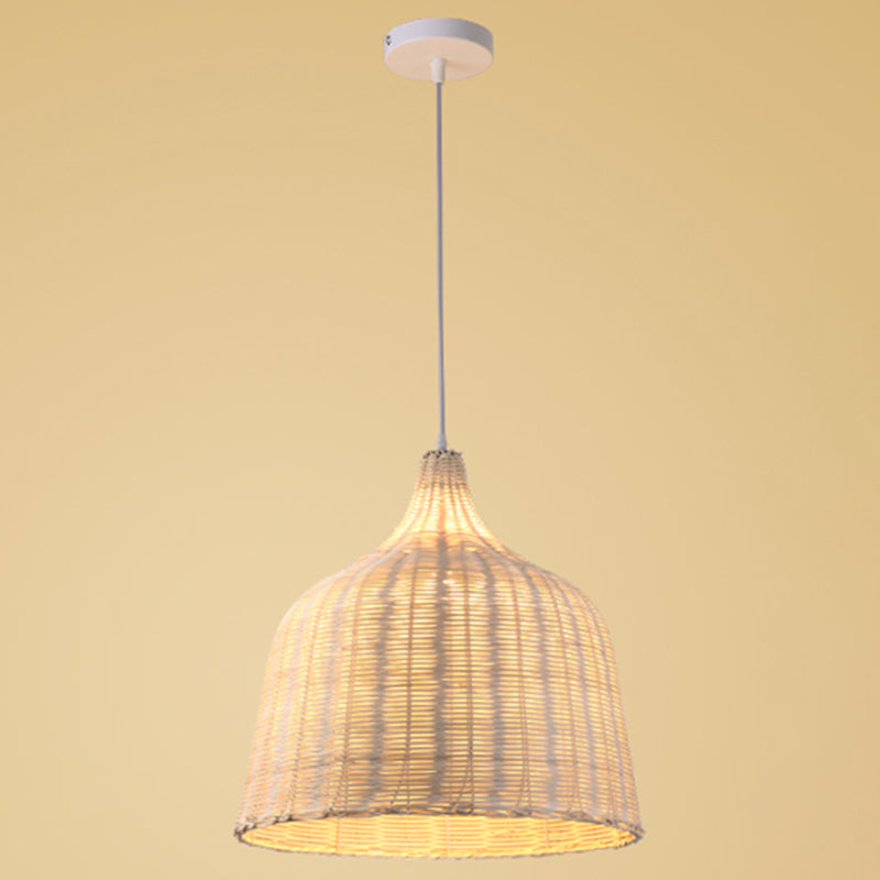 Hand-weaving Bamboo Bell Shape Hanging Light Asian Rattan Shade Single Light Pendant Lamp with 59" Hanging Wire Wood 14" Clearhalo 'Ceiling Lights' 'Pendant Lights' 'Pendants' Lighting' 2612021