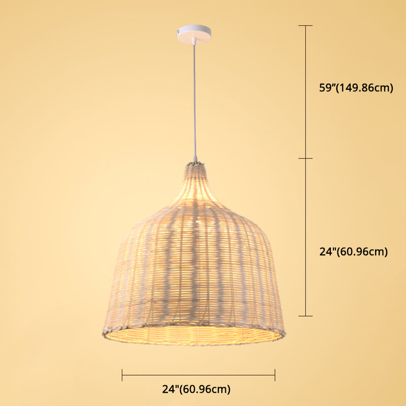 Hand-weaving Bamboo Bell Shape Hanging Light Asian Rattan Shade Single Light Pendant Lamp with 59" Hanging Wire Clearhalo 'Ceiling Lights' 'Pendant Lights' 'Pendants' Lighting' 2612022