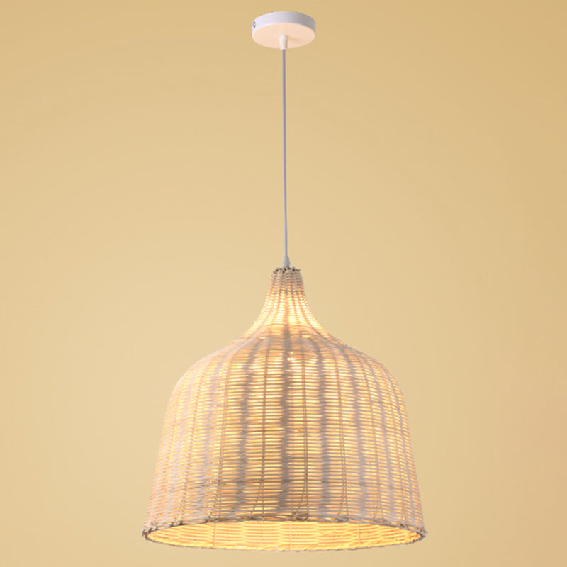 Hand-weaving Bamboo Bell Shape Hanging Light Asian Rattan Shade Single Light Pendant Lamp with 59" Hanging Wire Wood 18" Clearhalo 'Ceiling Lights' 'Pendant Lights' 'Pendants' Lighting' 2612023